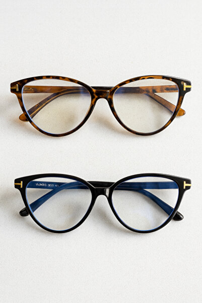 RAWEN EYEWEAR Blue Light Protection 2-Pack Set Black and Leopard Cat Eye Fram...