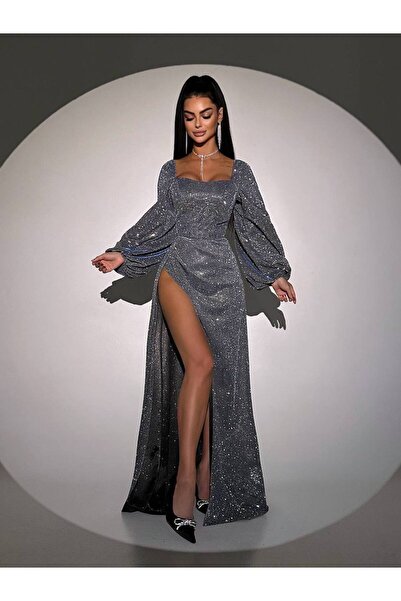 zoezoe Kadın Simli Uzun Kollu Sırt İpli Ayarlanabilir Elbise