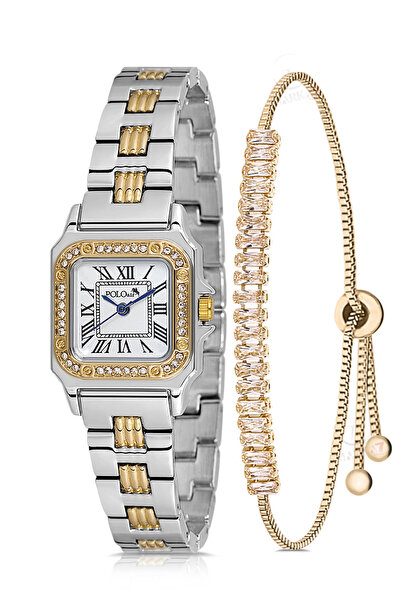 Polo Air ساعة يد نسائية كلاسيكية بأرقام رومانية مع سوار من حجر الزركون والباج...