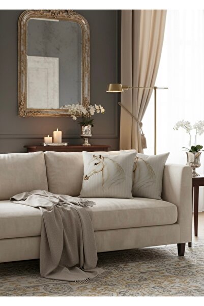 FARCY 2-Piece Combination Set Horse Patterned Filled Decorative Pillow Cotton Throw Pillow Cushion Set (Filled Inside - 2 Pieces)