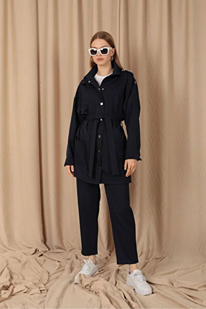 Giyimodam Atlas Fabric Zippered Collar Belted Detailed Women's Jacket