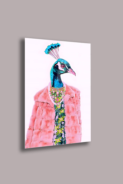 gxe.art Păun în îmbrăcăminte de lux – pictură pe sticlă de artă de modă fanta...