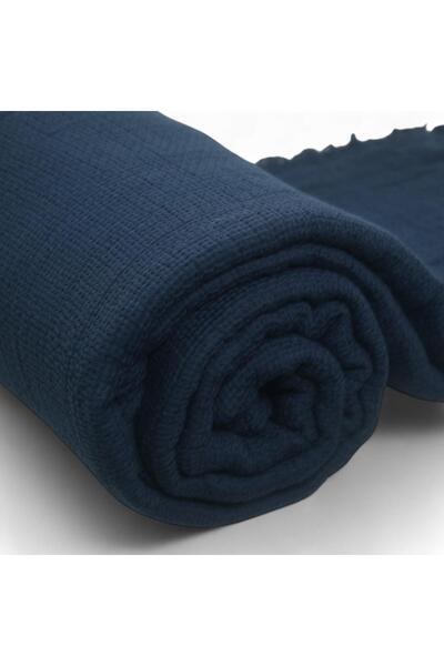 ERISHOMEE İhracat fazlası nefes alabilen pike yatak örtüsü saçaklı Larcivert 270 × 300 cm