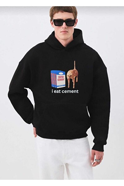 Hunors Sportswear & Company سويت شيرت إسمنت مطبوع موديل يونيسكس قطن بغطاء رأس