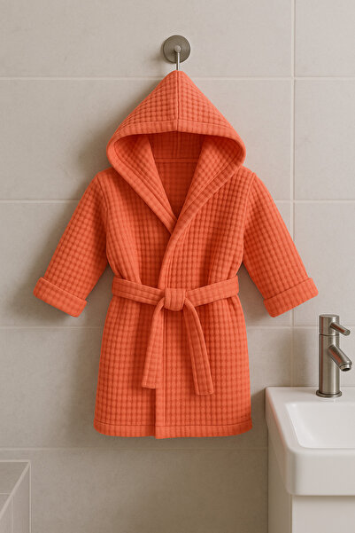 Heianmono Kids 4 Katlı Turuncu Renk %100 Pamuk Müslin Çocuk Bornozu (1-2 Yaş)