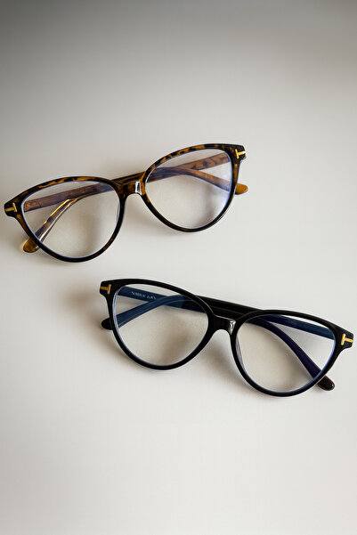 RAWEN EYEWEAR مجموعة مكونة من قطعتين من النظارات الضوئية ذات الإطار الأسود والأسود بنمط عين القطة مع حماية من الضوء الأزرق