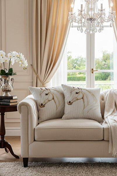 FARCY 2-Piece Combination Set Horse Patterned Filled Decorative Pillow Cotton Throw Pillow Cushion Set (Filled Inside - 2 Pieces)