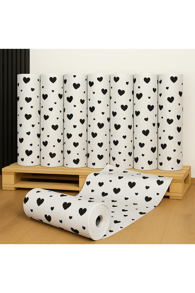 Loova Kumaş"nevresim-çarşaf-çanta-perde-yastıklık" siyah kalpli pamuklu 240 c...