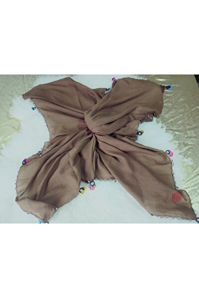 hoaryage 100% Cotton Ezgi Scarf with Floral Pattern Motifs and Beaded Crochet Writing, Kerchief, Mevlit Shawl