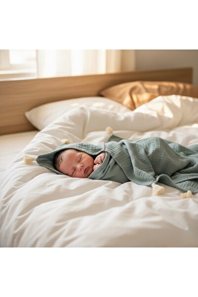 Heianmono Kids 2-Layer Mint Green 100% Cotton Swaddled Baby Bathrobe