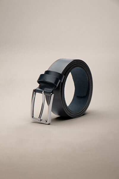 ZEKİ ÖZER Men's Navy Blue Genuine Leather Belt 3.5 cm