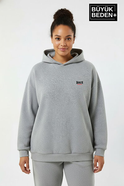 Süperlife Women's Plus Size Brooklyn 1970 Printed Hooded Sweatshirt Spr26Bswk964