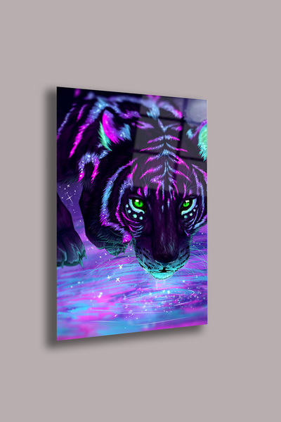 gxe.art Neon Galaksi Kaplanı – Mor & Mavi Kozmik Sanat Cam Tablo