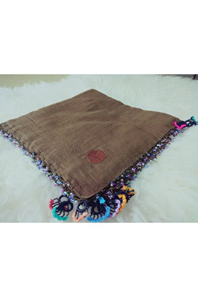 hoaryage 100% Cotton Ezgi Scarf with Floral Pattern Motifs and Beaded Crochet Writing, Kerchief, Mevlit Shawl