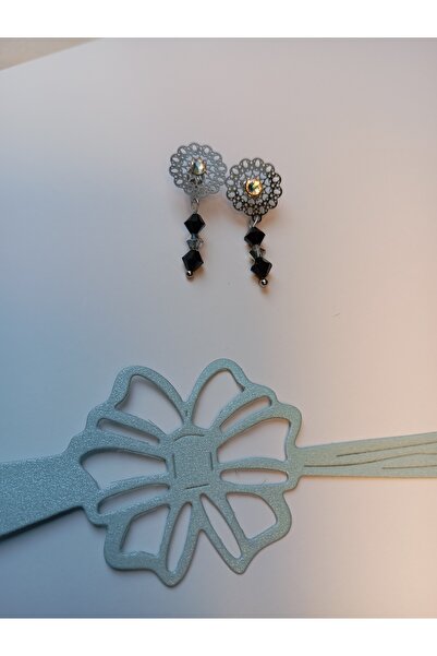 OEM Stainless steel flower earrings with Swarovski 4mm Crystal Comet Argent