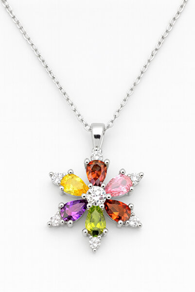 Bilsen Store 925 Ayar Gümüş Zincirli Rodyum Kaplama Mixs Lotus Kolye