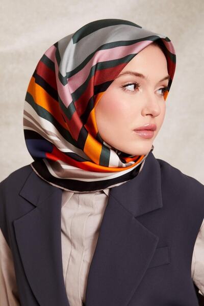 Levidor Eșarfă din mătase twill cu model pătrat verde petrol-0920