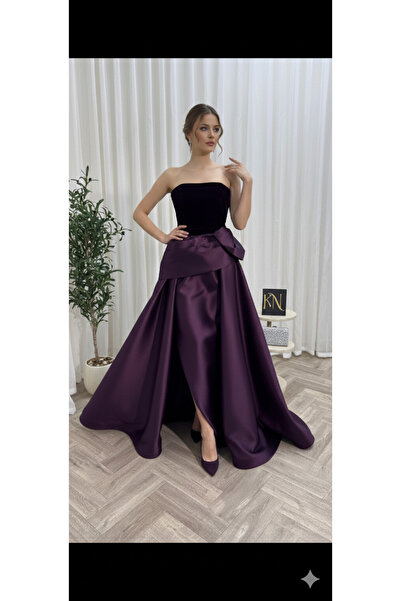 NALA FASHION فستان سهرة فاخر بلون بنفسجي عميق،