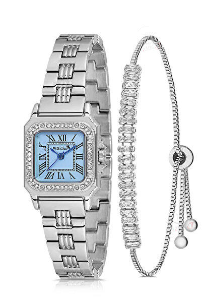 Polo Air ساعة يد نسائية كلاسيكية مرصعة بأحجار الزركون وسوار باجيت مزيج من الل...