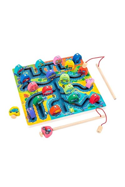 O.M.D Joc de Masinute pentru copii, din lemn, cu traseu stabilit si undita magnetica