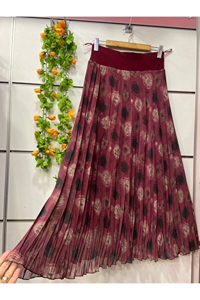 edu collection Patterned Chiffon Bell Skirt with Lining