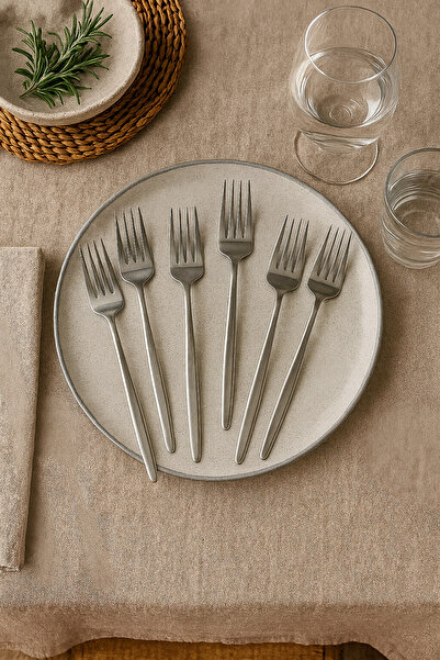 aktaş home Round Yeni Nesil 6'lı Tatlı Çatalı Paslanmaz Çelik