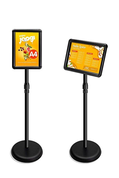 Generic A4 Adjustable Aluminum Snap Frame Sign Stand with Round Base (Black)