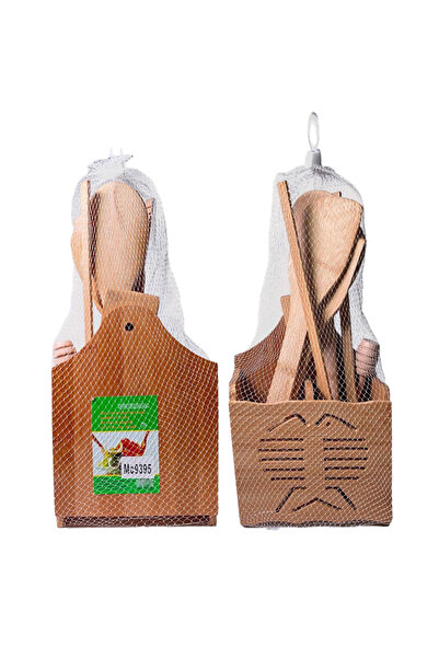 Generic Wooden Kitchen Utensil Set with Holder – Including Spoons and Spatula for Cooking and Stirring