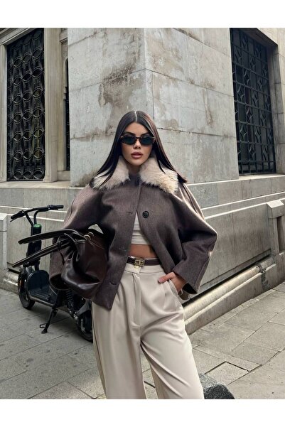 Bak'ap Premium Trend Γούνινο Μπουφάν με Καστανό Κολάρο