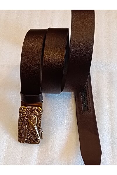 Butik Tülin حزام بإبزيم أوتوماتيكي من جلد العجل الأصلي للجنسين، لون بني برونز...