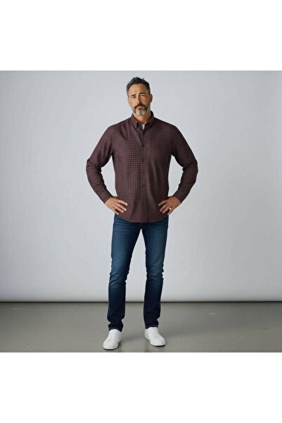 GÖMLEK GALERİSİ Classic Wide Cut Plaid Flannel Long Sleeve Men's Shirt