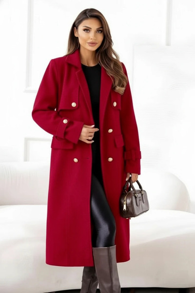 UniqueStore.ro Elegant red coat with cord and gold buttons