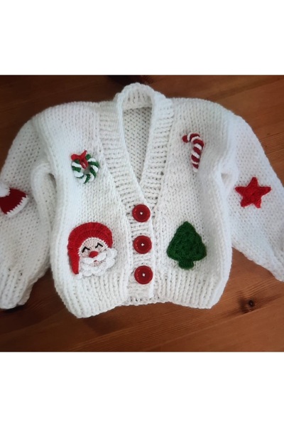 diğerr1 Children's Cardigan with White Christmas Figures
