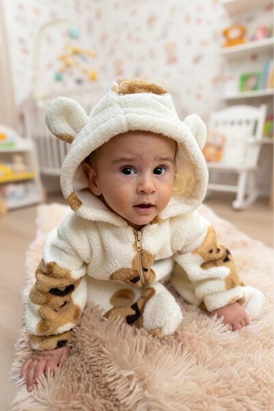 Minizade Wellsoft Plush Unisex Zippered Winter Baby Sleeping Bag Teddy Bear Printed Baby Jumpsuit Children's Jumpsuit