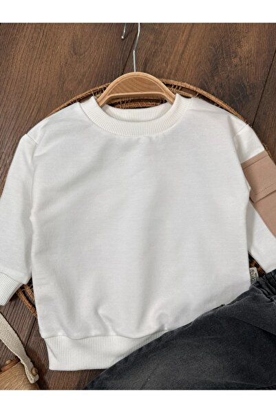 my petit panda 100% Cotton Sweatshirt with Hat Stretch Fabric Jeans Salopet 3-Piece Baby Boy Set