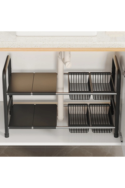 Next Trend Extendable Metal Under-Sink Storage Rack, Black, 4 Baskets – Smart Kitchen Organization