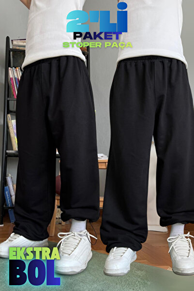 vladivosto Pachet de 2 treninguri supradimensionate, extra largi, negru și gr...