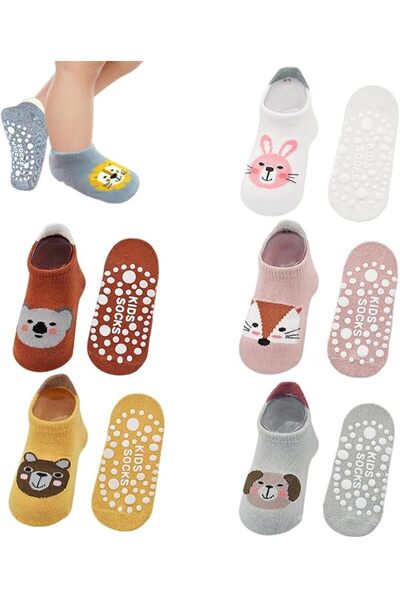 Generic Heniya 6 Pairs Anti-Slip Baby Socks with Silicone Sole, Soft Cotton A...