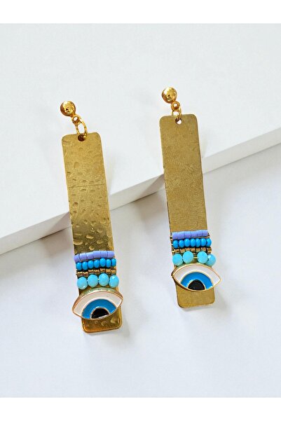 dela otantik أقراط طويلة مستطيلة الشكل مصنوعة يدويًا على شكل عين الحسد - مجوه...