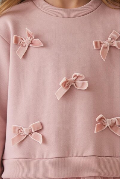 Magu Σετ κοριτσίστικο βαμβακερό ροζ φούτερ με φιόγκο και τούλινη φούστα – Κομψό casual σύνολο