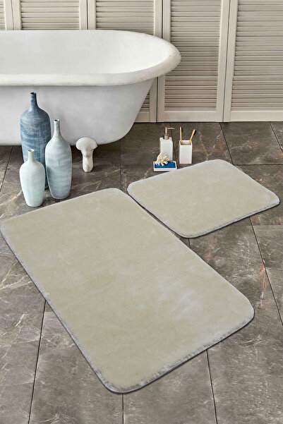 Estiva Home طقم سجادة حمام مكون من قطعتين باللون البيج، قاعدة قطيفة غير قابلة...