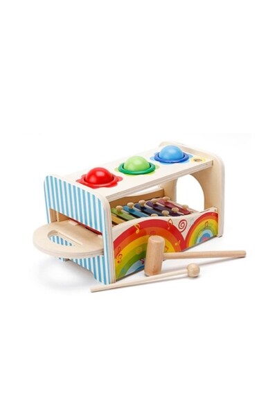 O.M.D Wooden toy for children with balls, hammer and xylophone