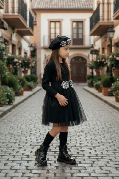 ELAFOR Girl's Tulle Dress with Houndstooth Bow Hat - Holiday Dress - April 23Rd Dress