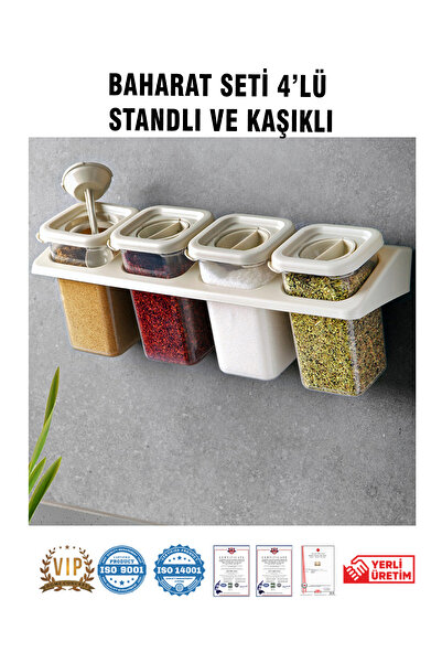 Vip Home Concept Market Ürünleri 4-piece stand-up spice jar set with spoons - plastic vip plus