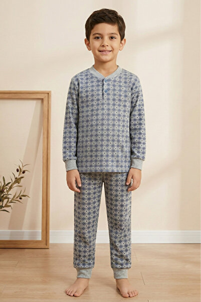 Farya Home Cotton 2-Thread Fleece-Lined Cuffed Buttoned Collar Boys Pajama Set