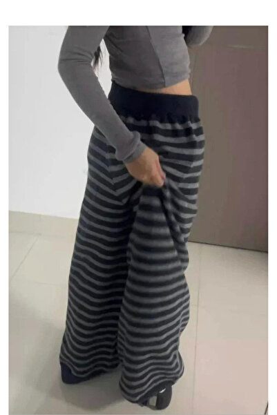 Köstebek Μαύρο γκρι ριγέ παντελόνι με ελαστική μέση