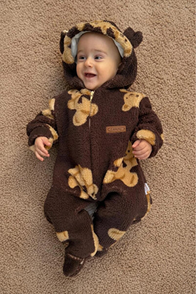 Minizade Wellsoft Plush Unisex Zippered Winter Baby Sleeping Bag Teddy Bear Printed Baby Jumpsuit Children's Jumpsuit