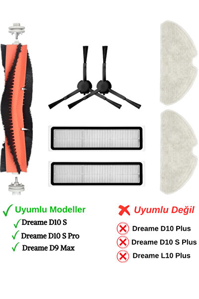 RotRever Dreame D10S D10S Pro Compatible Replacement Brush Hepa Filter Mop Cloth Accessories Kit-7 Pieces