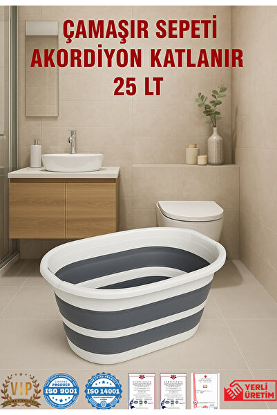 Vip Home Concept Katlanabilir Çamaşır Leğeni 25 Lt Akordiyon Katlanır Sepet B...