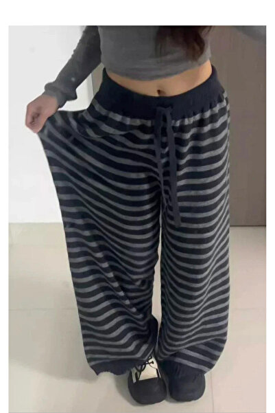 Köstebek Μαύρο γκρι ριγέ παντελόνι με ελαστική μέση